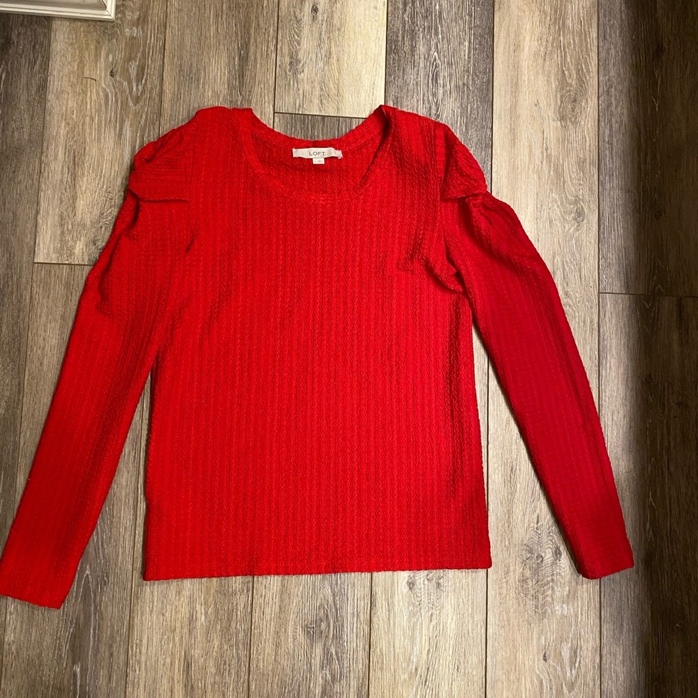Loft Vibrant Red Long Sleeve Twist Sleeve Top Smalll